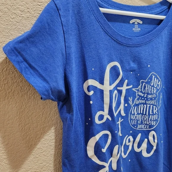 Holiday Time Let it Snow blue holiday short sleeve shirt Size Small 4-6 - Picture 5 of 7